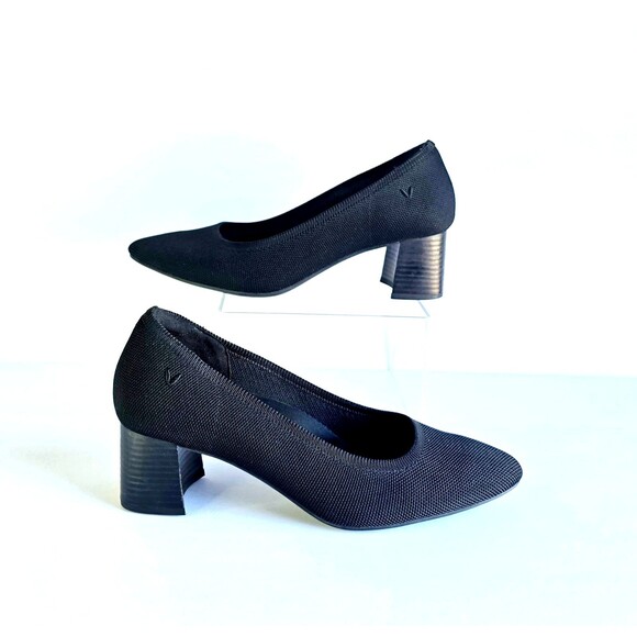 VIVAIA Black Tamia Almond Toe Block Heel Pumps Sz 40 9 Knit Casual - Picture 5 of 14